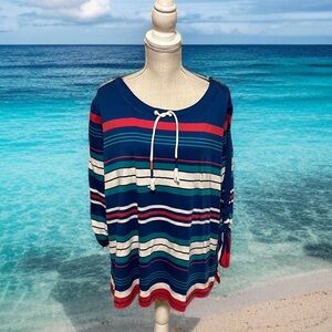 Ruby Road red, white, blue stripe tv shirt.,XL